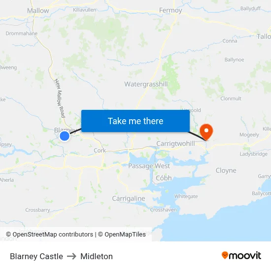 Blarney Castle to Midleton map
