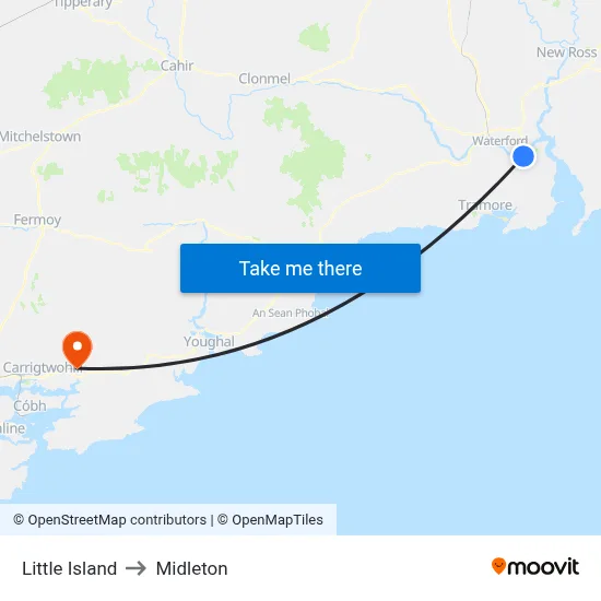 Little Island to Midleton map