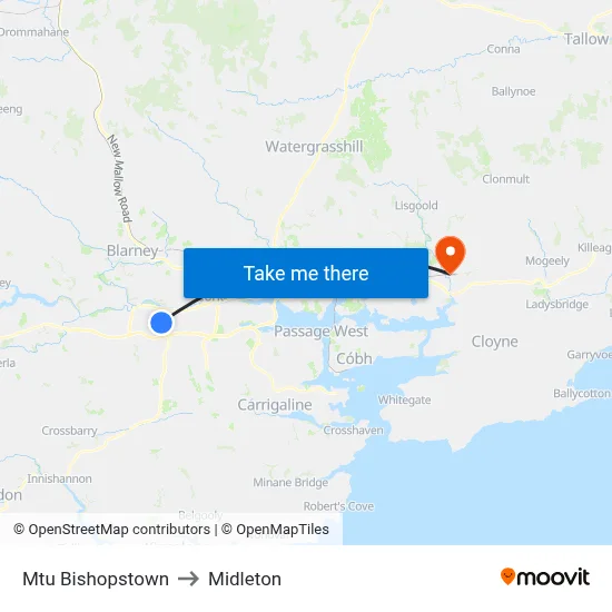 Mtu Bishopstown to Midleton map