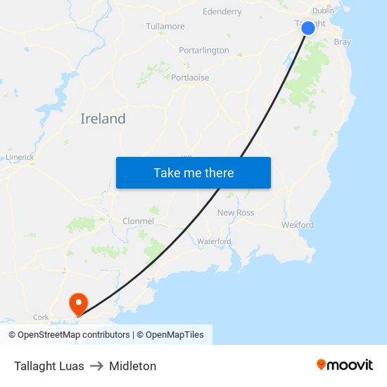 Tallaght Luas to Midleton map