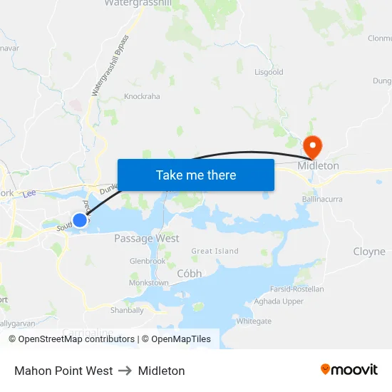 Mahon Point West to Midleton map