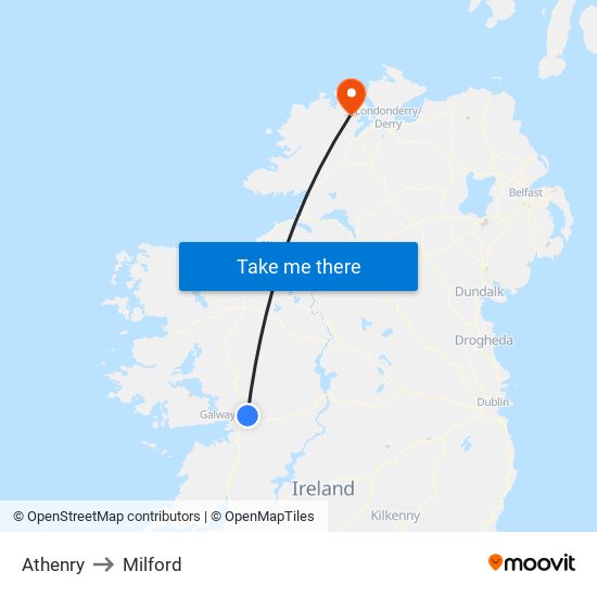 Athenry to Milford map