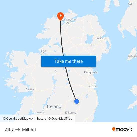 Athy to Milford map
