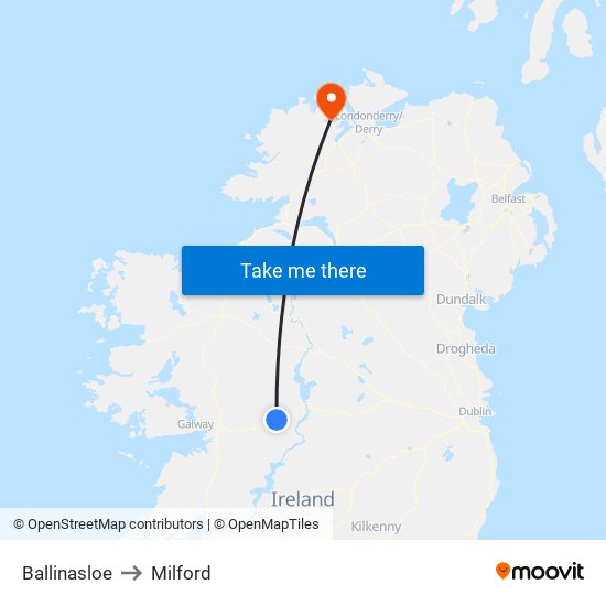 Ballinasloe to Milford map