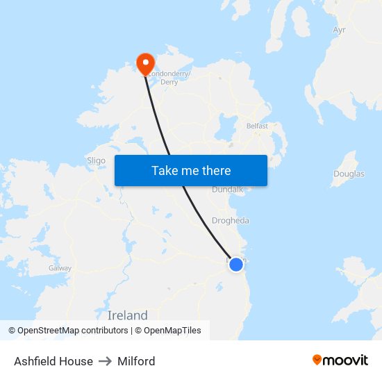 Ashfield House to Milford map