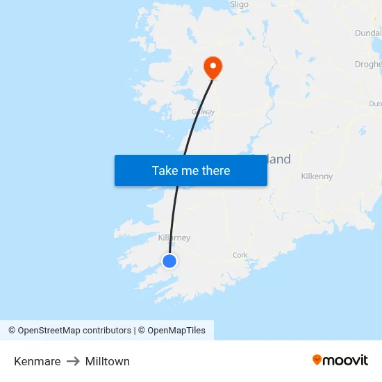 Kenmare to Milltown map