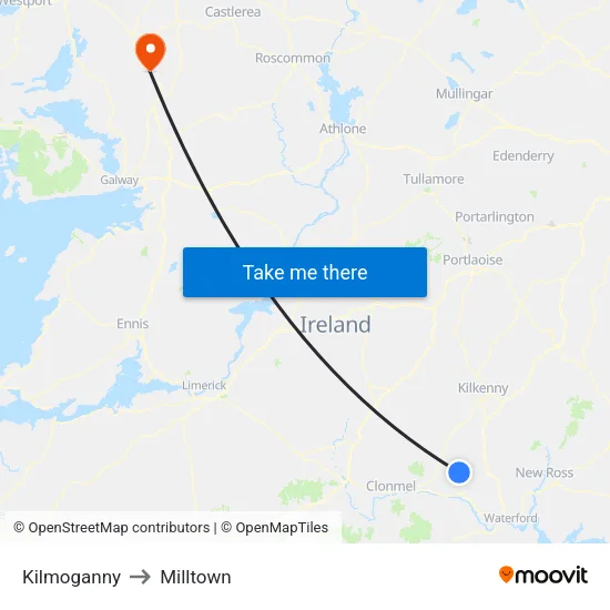Kilmoganny to Milltown map
