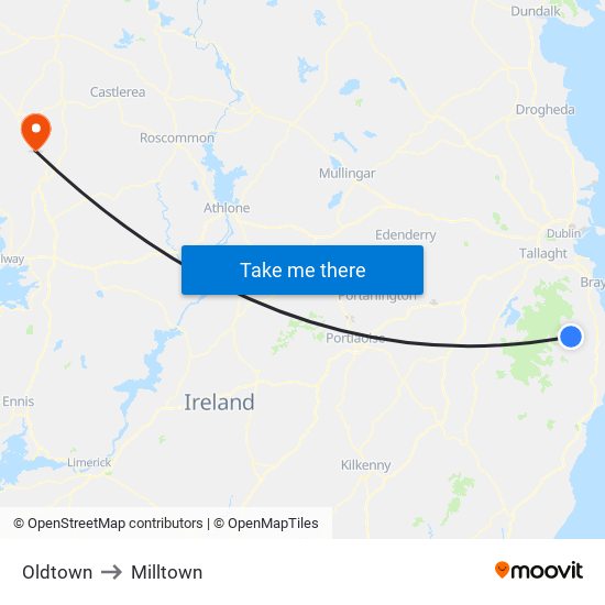 Oldtown to Milltown map