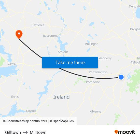 Gilltown to Milltown map