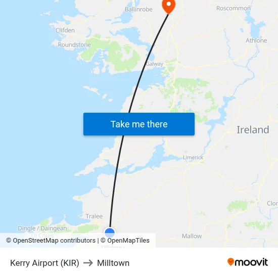 Kerry Airport (KIR) to Milltown map