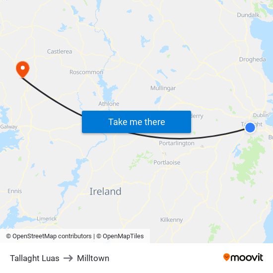 Tallaght Luas to Milltown map