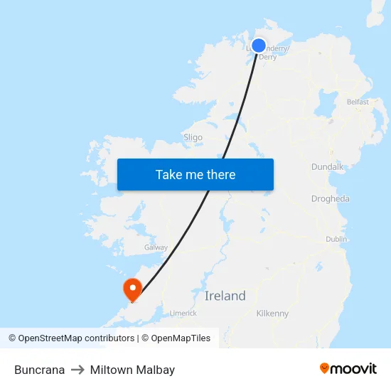 Buncrana to Miltown Malbay map