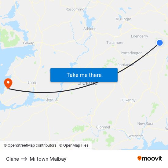 Clane to Miltown Malbay map