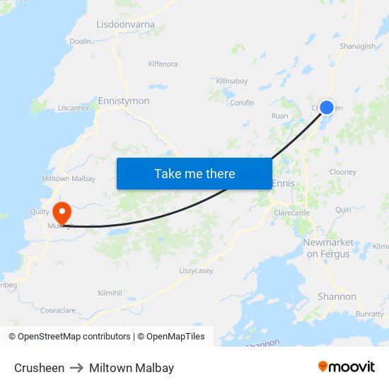 Crusheen to Miltown Malbay map