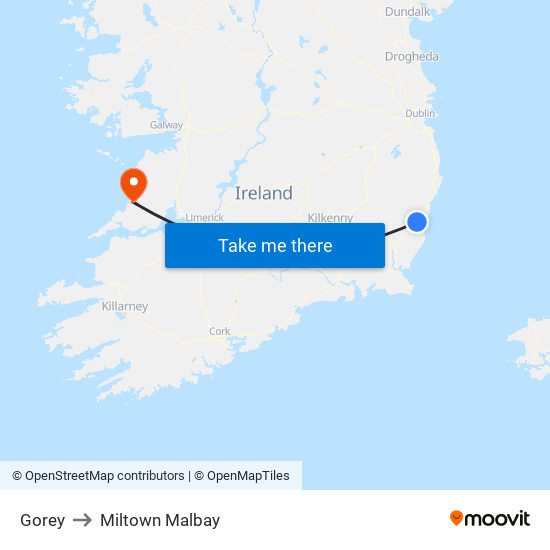 Gorey to Miltown Malbay map