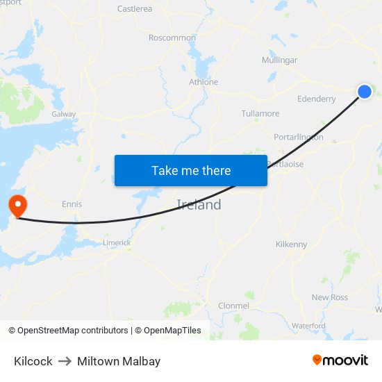 Kilcock to Miltown Malbay map