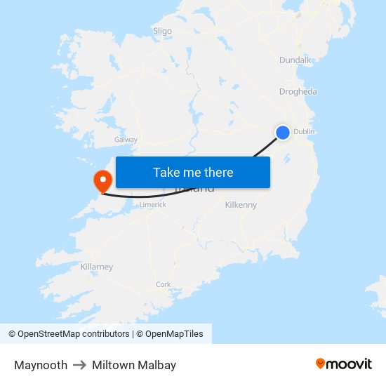 Maynooth to Miltown Malbay map