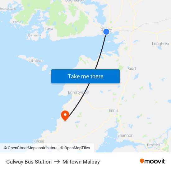 Galway Bus Station to Miltown Malbay map