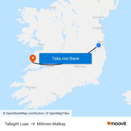 Tallaght Luas to Miltown Malbay map