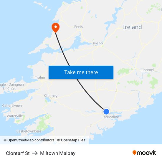 Clontarf St to Miltown Malbay map
