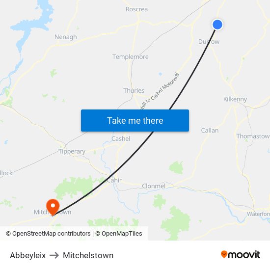 Abbeyleix to Mitchelstown map