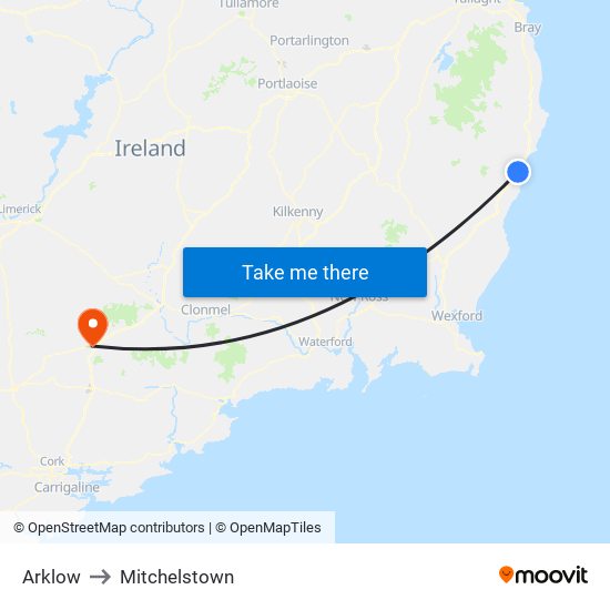 Arklow to Mitchelstown map