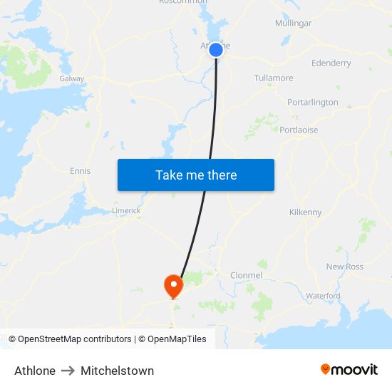 Athlone to Mitchelstown map