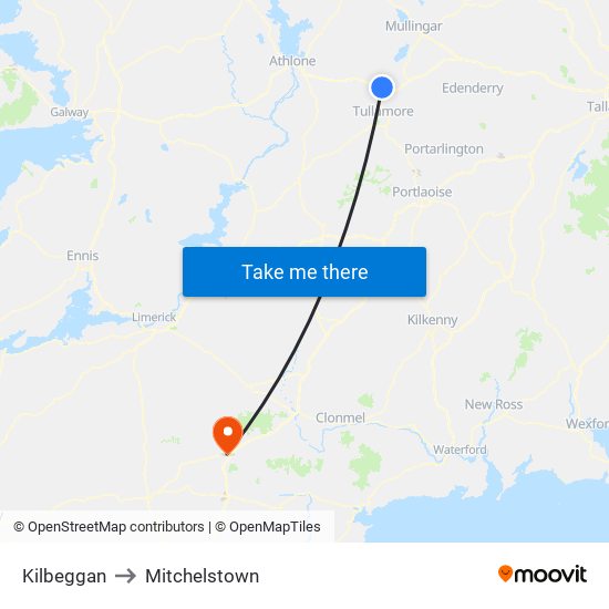 Kilbeggan to Mitchelstown map