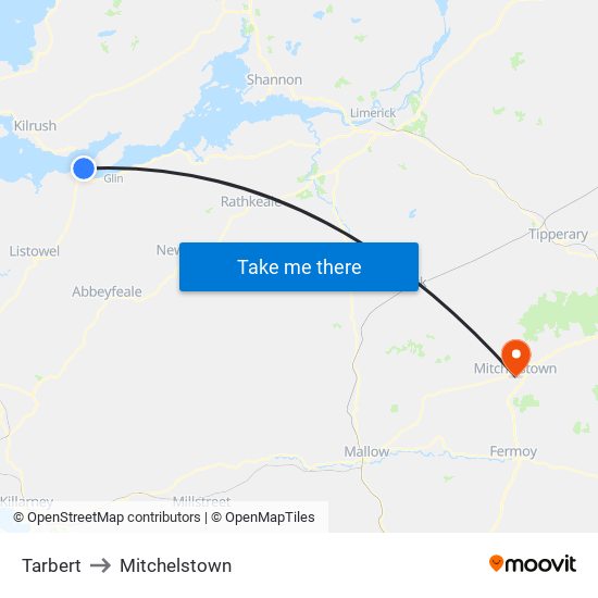 Tarbert to Mitchelstown map