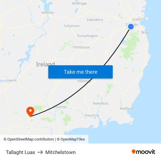 Tallaght Luas to Mitchelstown map