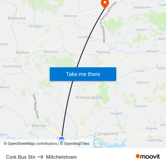 Cork Bus Stn to Mitchelstown map