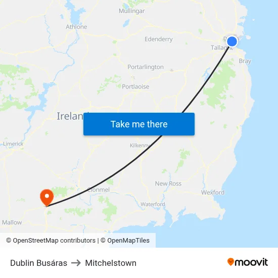 Dublin Busáras to Mitchelstown map