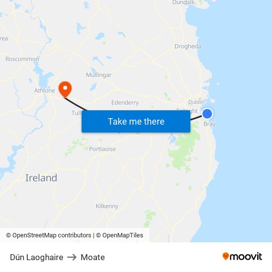 Dún Laoghaire to Moate map