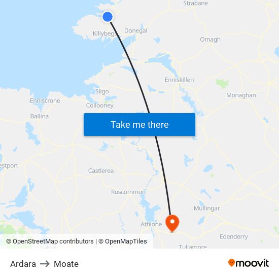Ardara to Moate map