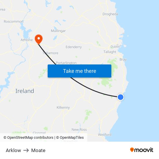 Arklow to Moate map