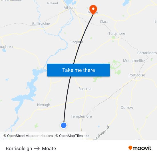 Borrisoleigh to Moate map