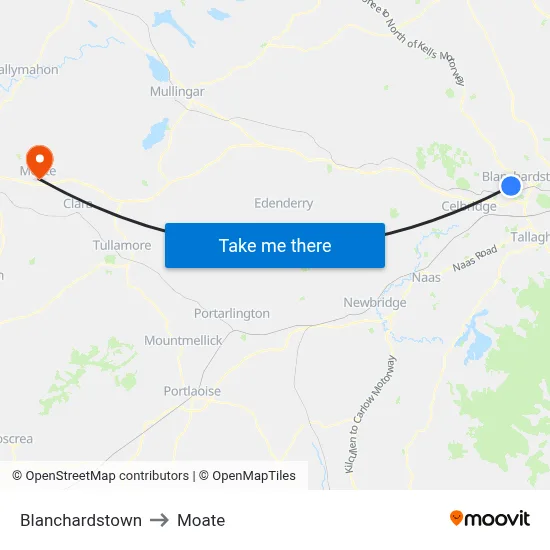 Blanchardstown to Moate map