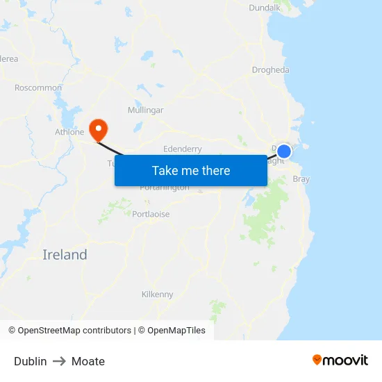 Dublin to Moate map