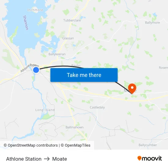 Athlone Station to Moate map