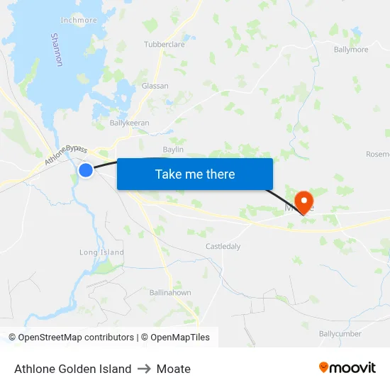 Athlone Golden Island to Moate map
