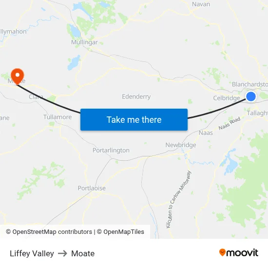 Liffey Valley to Moate map