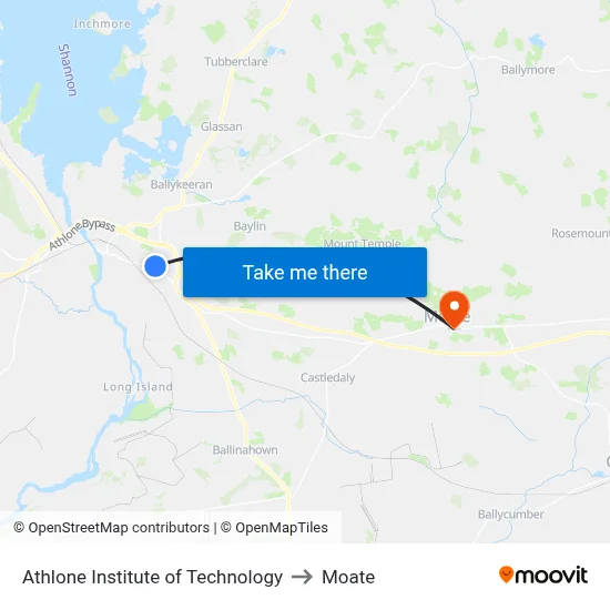 Athlone Institute of Technology to Moate map
