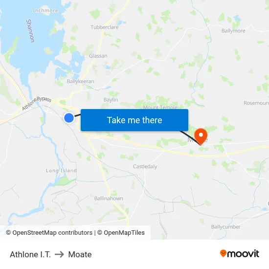 Athlone I.T. to Moate map