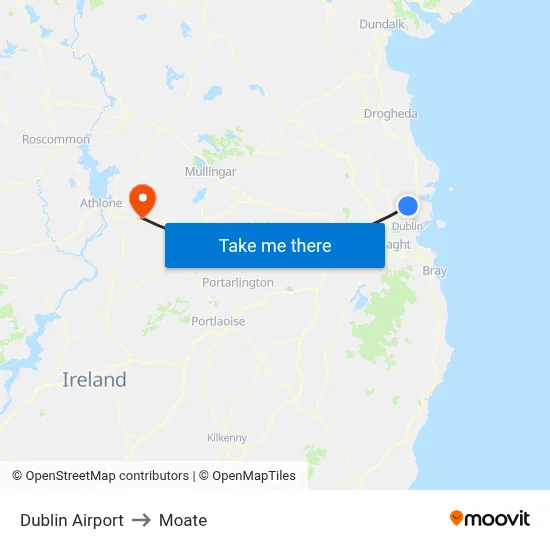 Dublin Airport to Moate map