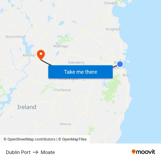 Dublin Port to Moate map