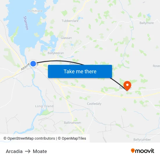 Arcadia to Moate map