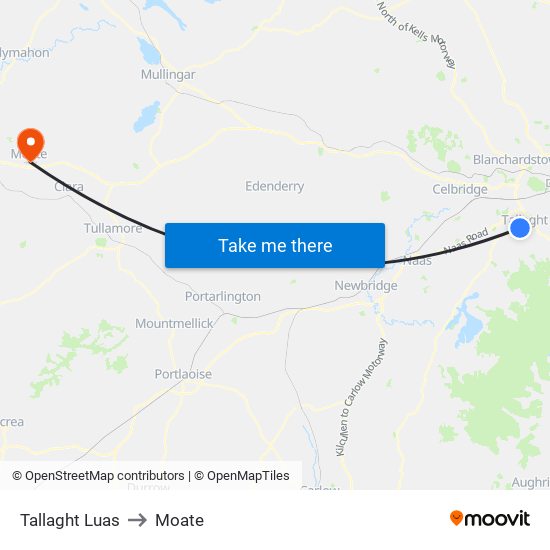 Tallaght Luas to Moate map