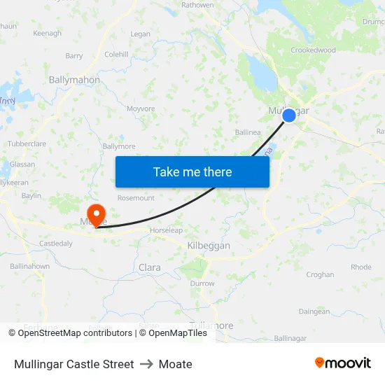 Mullingar Castle Street to Moate map