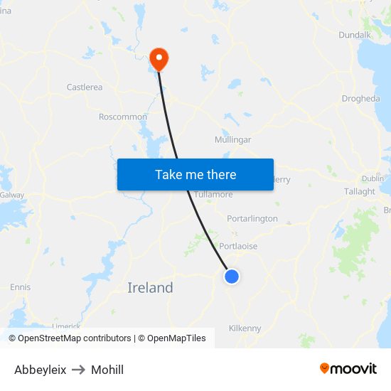 Abbeyleix to Mohill map
