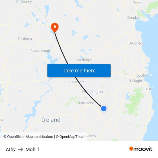 Athy to Mohill map